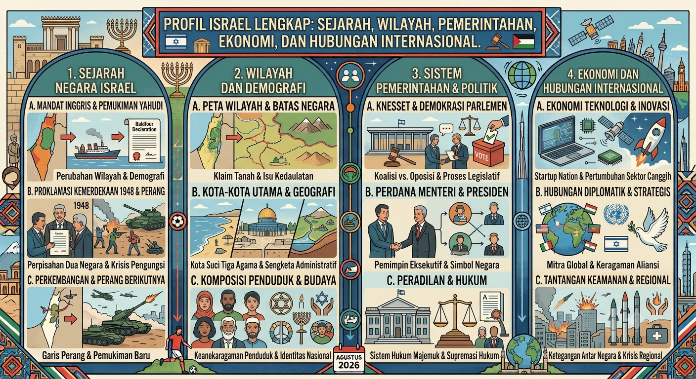 Profil Israel Lengkap: Sejarah Negara, Wilayah, Pemerintahan, Ekonomi, dan Hubungan Internasional