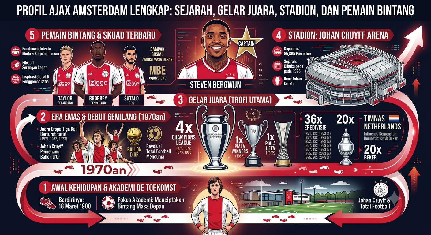 Profil Ajax Amsterdam Lengkap: Sejarah, Gelar Juara, Stadion, dan Pemain Bintang