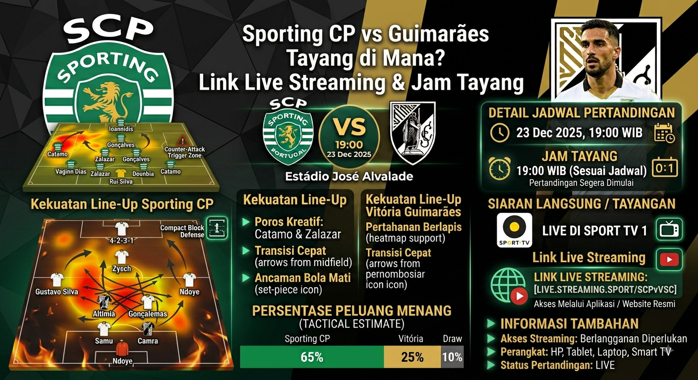 Sporting CP vs Guimarães Tayang di Mana? Link Live Streaming & Jam Tayang