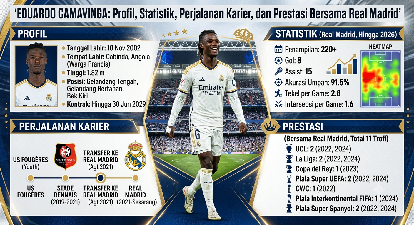 Eduardo Camavinga: Profil, Statistik, Perjalanan Karier, dan Prestasi Bersama Real Madrid