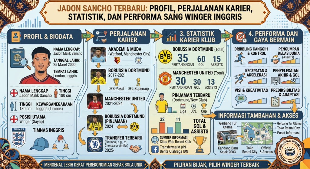 Jadon Sancho Terbaru: Profil, Perjalanan Karier, Statistik, dan Performa Sang Winger Inggris