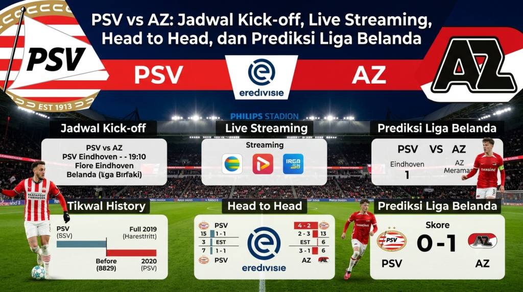 PSV vs AZ: Jadwal Kick-off, Live Streaming, Head to Head, dan Prediksi Liga Belanda