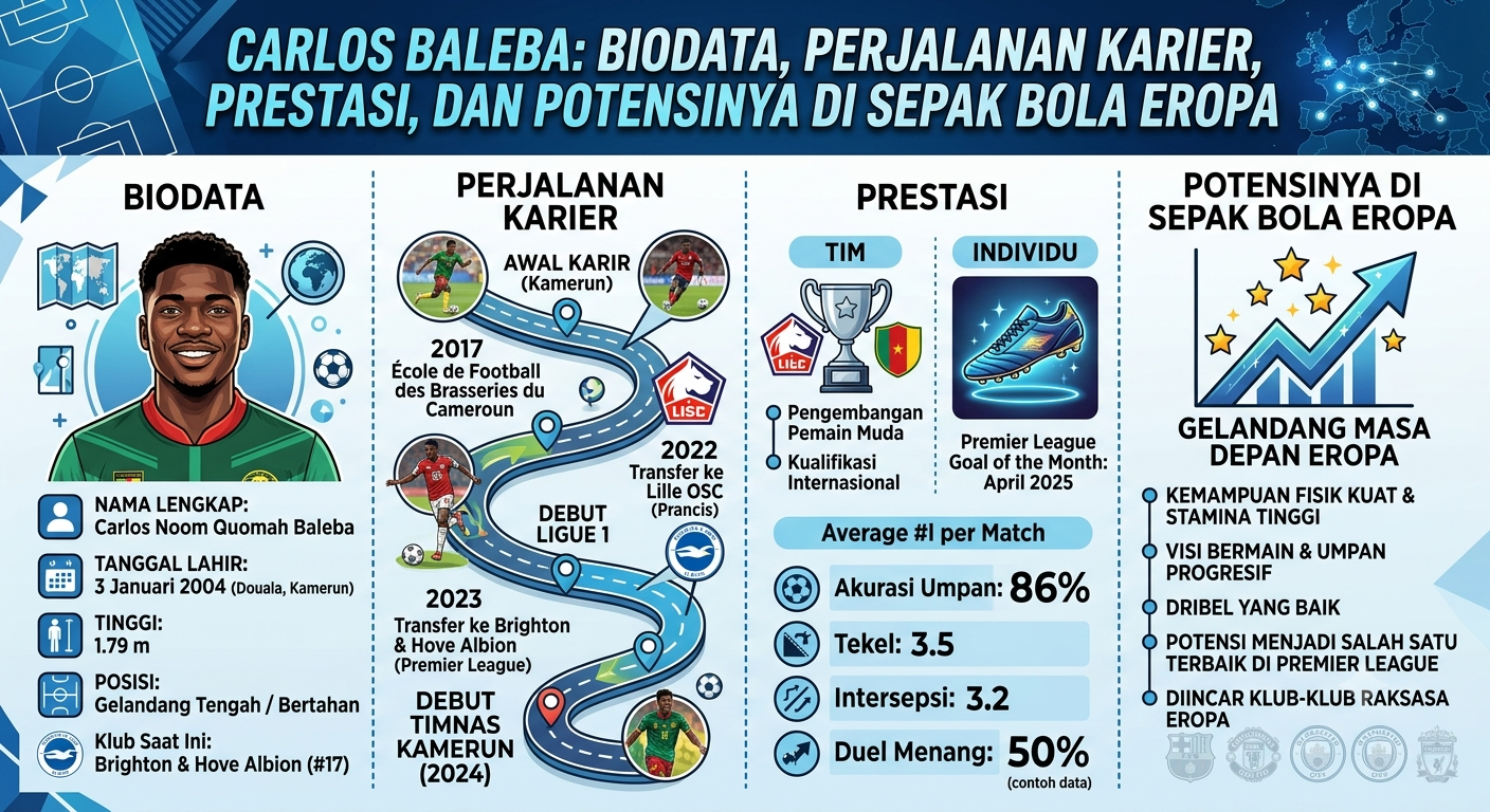 Carlos Baleba: Biodata, Perjalanan Karier, Prestasi, dan Potensinya di Sepak Bola Eropa