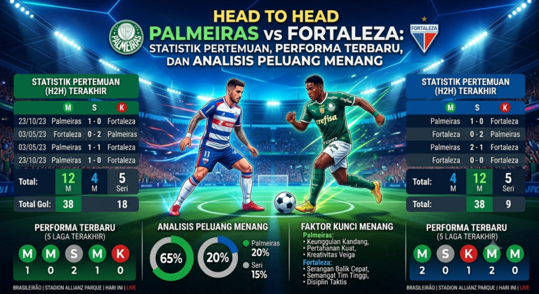 Head to Head Palmeiras vs Fortaleza: Statistik Pertemuan, Performa Terbaru, dan Analisis Peluang Menang