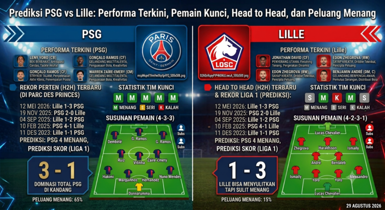 Prediksi PSG vs Lille: Performa Terkini, Pemain Kunci, Head to Head, dan Peluang Menang