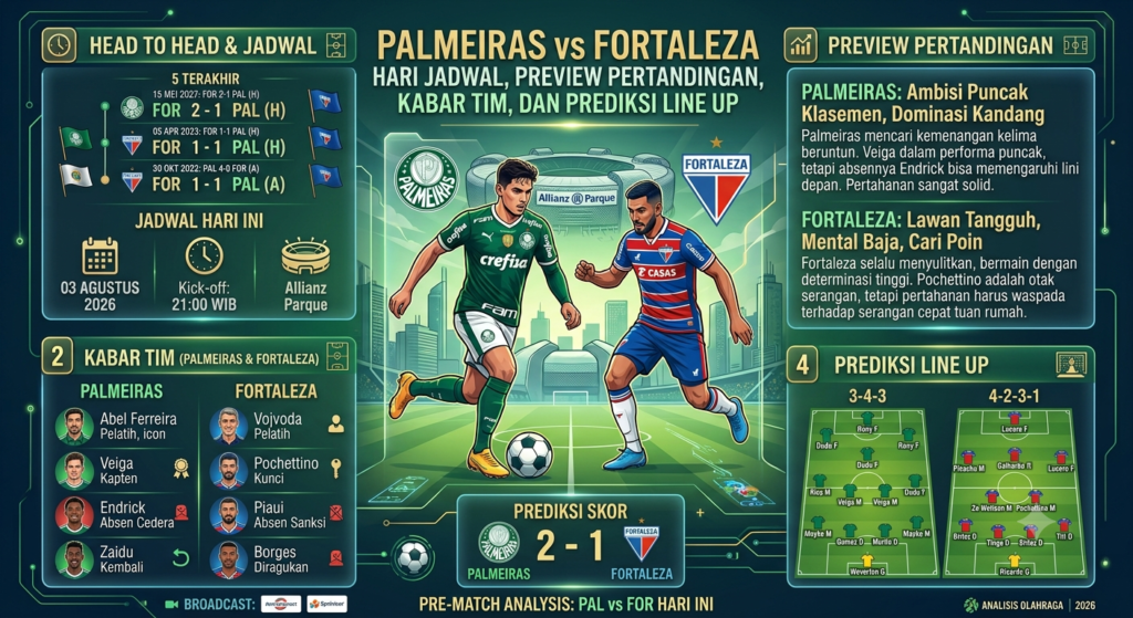 Palmeiras vs Fortaleza Hari Ini: Jadwal, Preview Pertandingan, Kabar Tim, dan Prediksi Line Up
