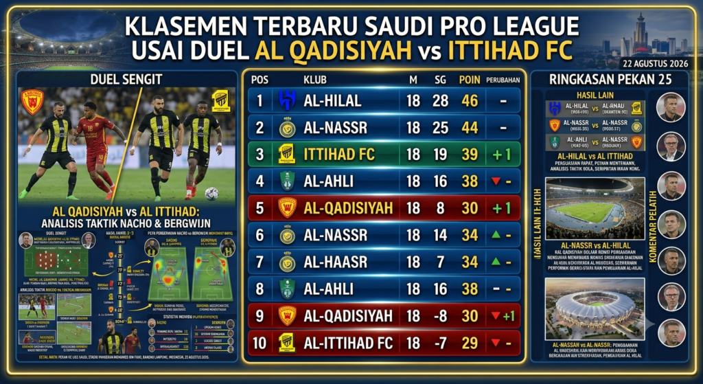 Klasemen Terbaru Saudi Pro League Usai Duel Al Qadisiyah vs Ittihad FC