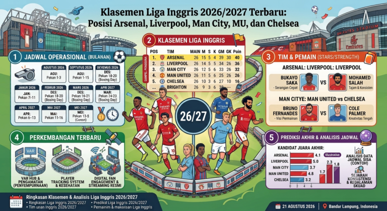 Klasemen Liga Inggris 2026/2027 Terbaru: Posisi Arsenal, Liverpool, Man City, MU, dan Chelsea