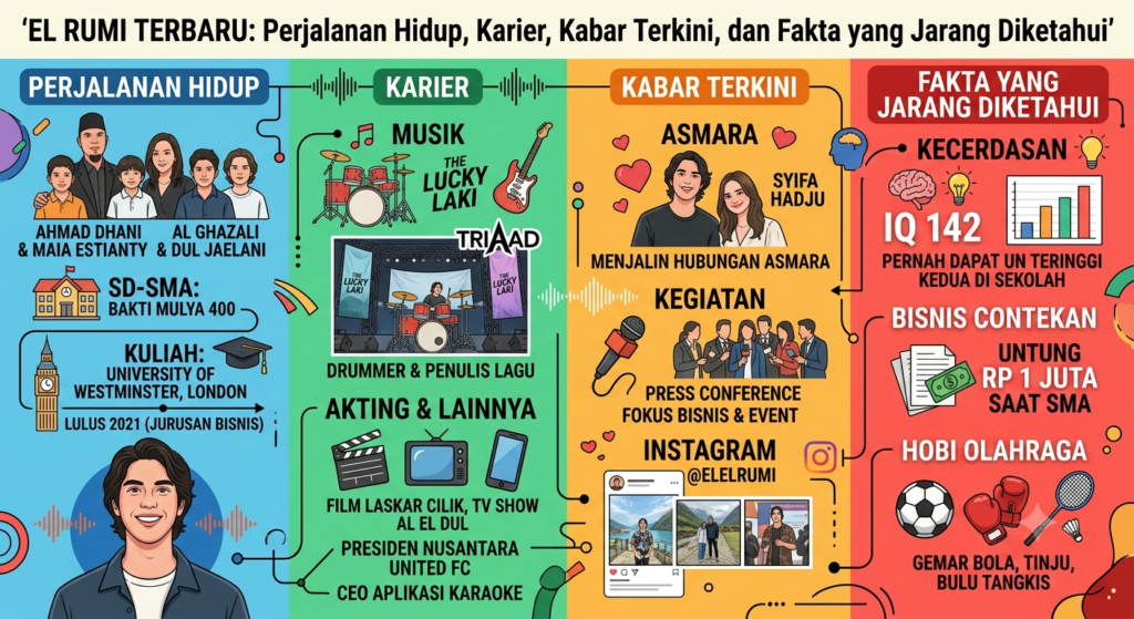 El Rumi Terbaru: Perjalanan Hidup, Karier, Kabar Terkini, dan Fakta yang Jarang Diketahui. buatkan saya gambar dari judul ini