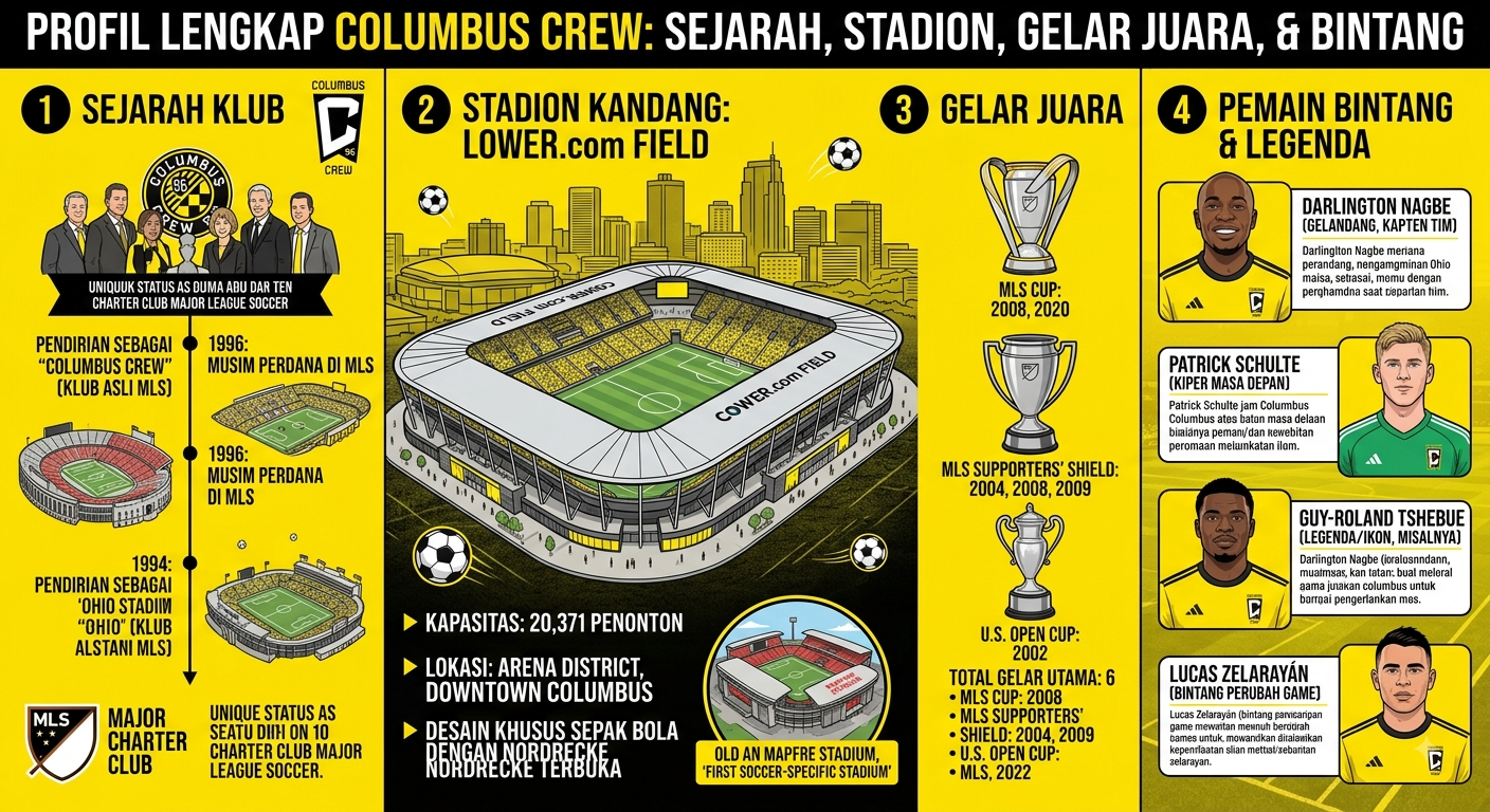 Profil Columbus Crew Lengkap: Sejarah Klub, Stadion, Gelar Juara, dan Pemain Bintang