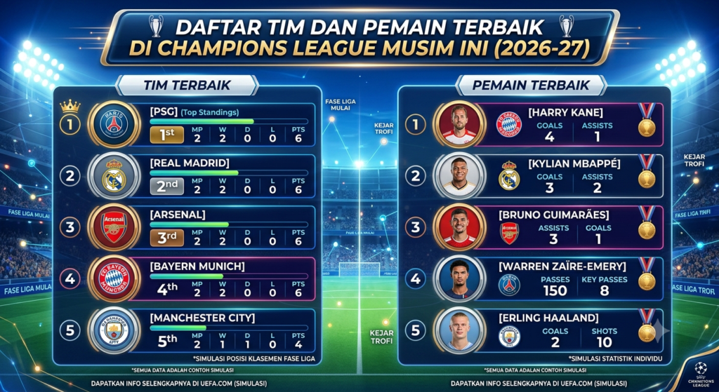 Daftar Tim dan Pemain Terbaik di Champions League Musim Ini