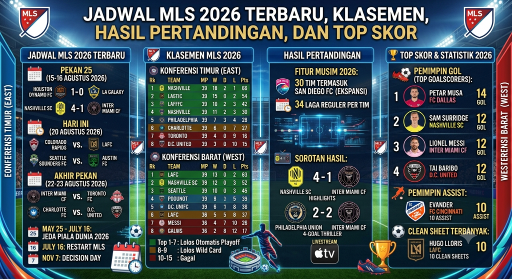 Jadwal MLS 2026 Terbaru, Klasemen, Hasil Pertandingan, dan Top Skor