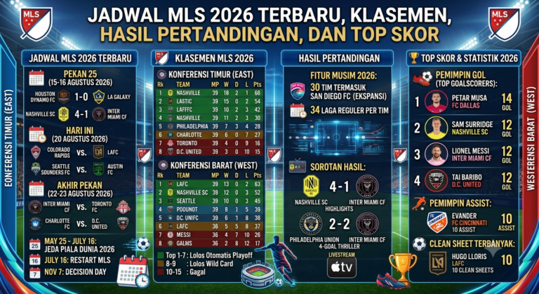 Jadwal MLS 2026 Terbaru, Klasemen, Hasil Pertandingan, dan Top Skor