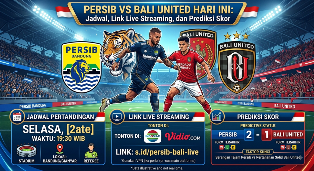 Persib vs Bali United Hari Ini: Jadwal, Link Live Streaming, dan Prediksi Skor