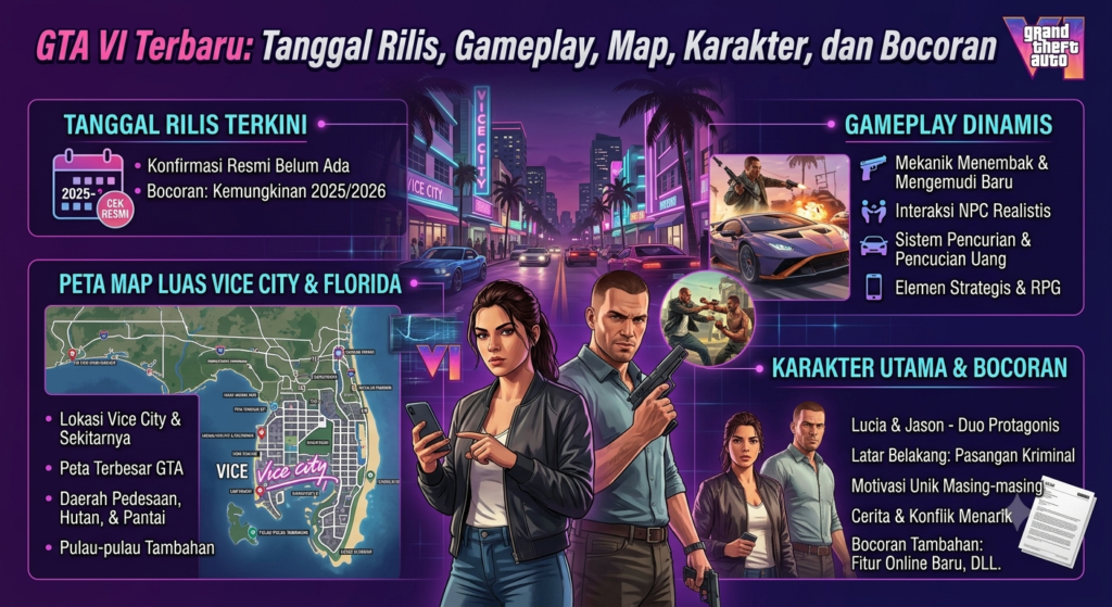 GTA VI Terbaru: Tanggal Rilis, Gameplay, Map, Karakter, dan Bocoran