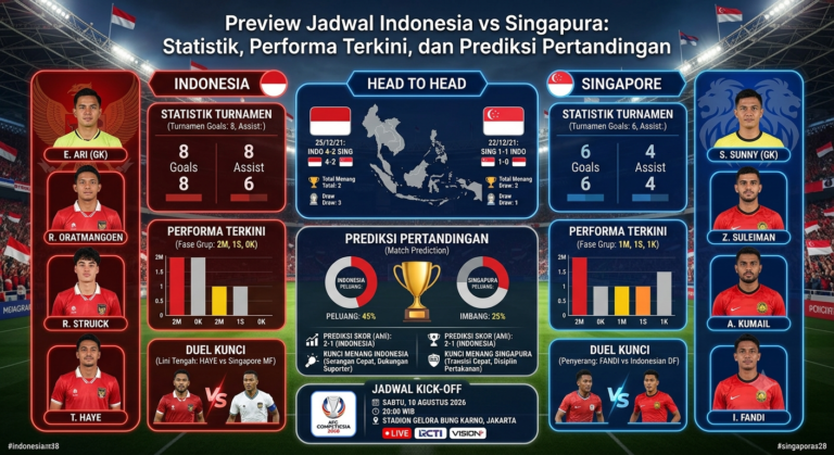 Preview Jadwal Indonesia vs Singapura: Statistik, Performa Terkini, dan Prediksi Pertandingan