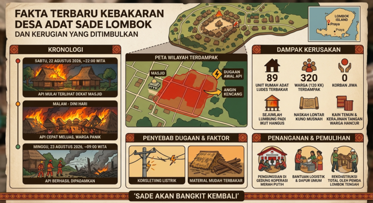 Fakta Terbaru Kebakaran Desa Adat Sade Lombok dan Kerugian yang Ditimbulkan