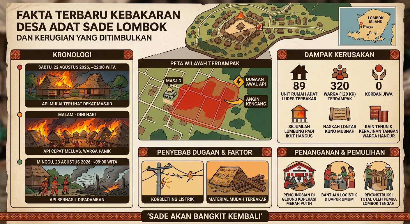 Fakta Terbaru Kebakaran Desa Adat Sade Lombok dan Kerugian yang Ditimbulkan