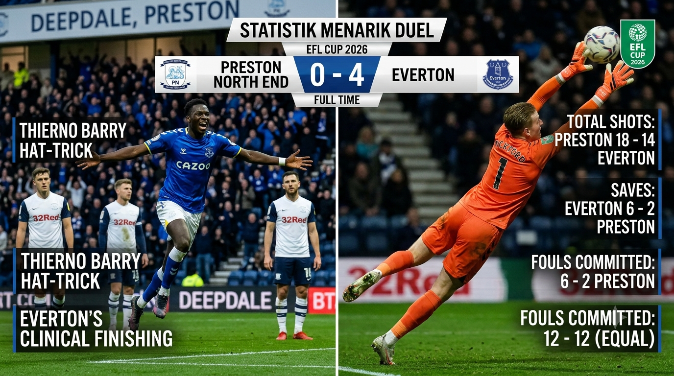 Statistik Menarik Duel Preston North End vs Everton di EFL Cup 2026
