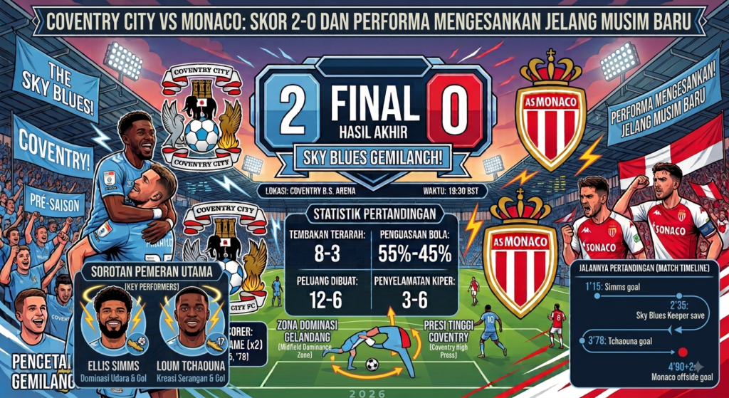 Coventry City vs Monaco: Skor 2-0 dan Performa Mengesankan Jelang Musim Baru