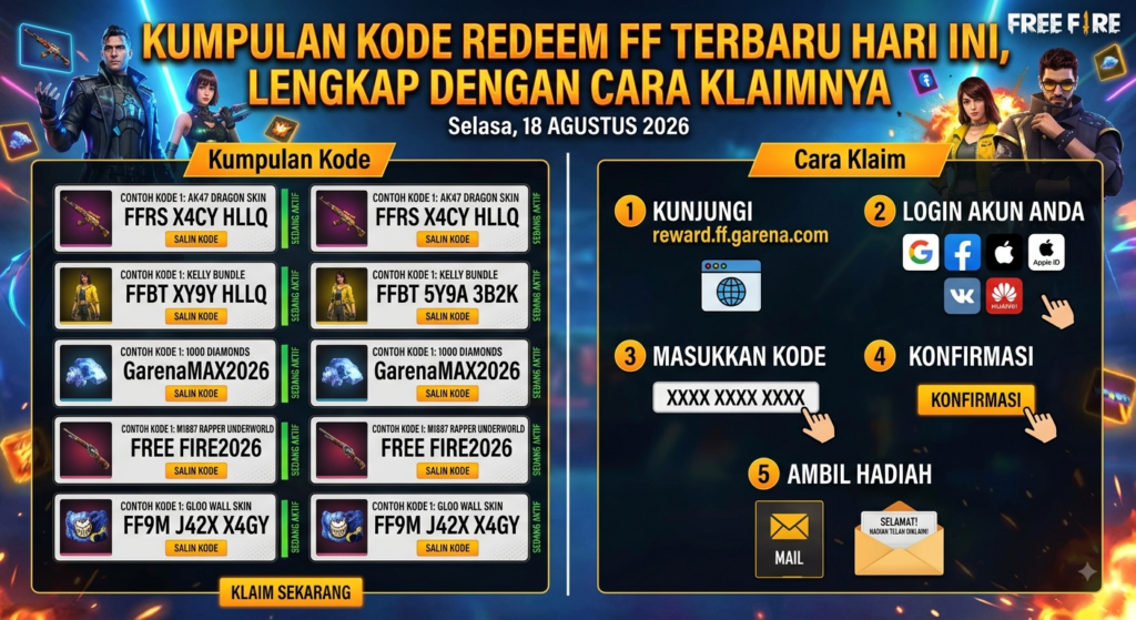 Kumpulan Kode Redeem FF Terbaru Hari Ini, Lengkap dengan Cara Klaimnya