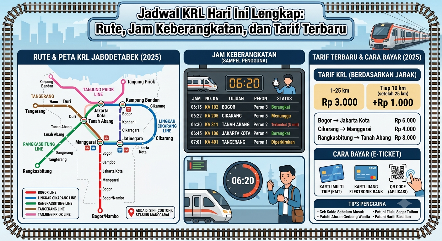 Jadwal KRL Hari Ini Lengkap: Rute, Jam Keberangkatan, dan Tarif Terbaru