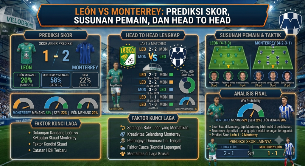 León vs Monterrey: Prediksi Skor, Susunan Pemain, dan Head to Head