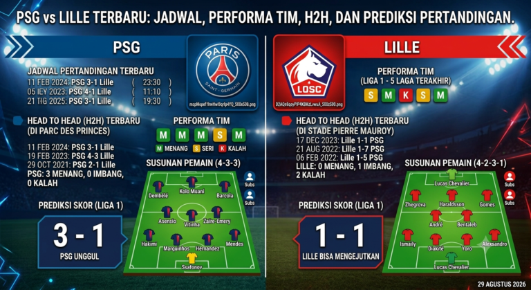 PSG vs Lille Terbaru: Jadwal, Performa Tim, H2H, dan Prediksi Pertandingan