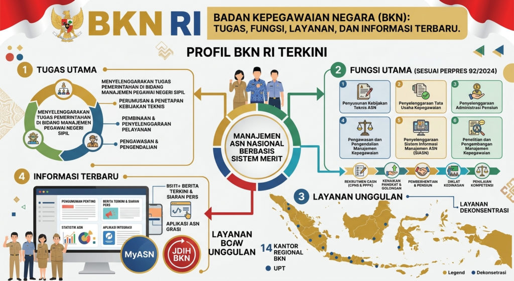 Badan Kepegawaian Negara (BKN): Tugas, Fungsi, Layanan, dan Informasi Terbaru. buatkan saya gambar dari judul ini