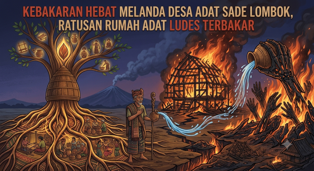 Kebakaran Hebat Melanda Desa Adat Sade Lombok, Ratusan Rumah Adat Ludes Terbakar