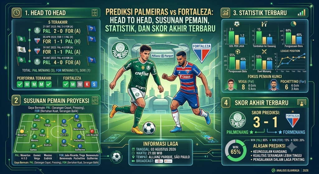 Prediksi Palmeiras vs Fortaleza: Head to Head, Susunan Pemain, Statistik, dan Skor Akhir Terbaru