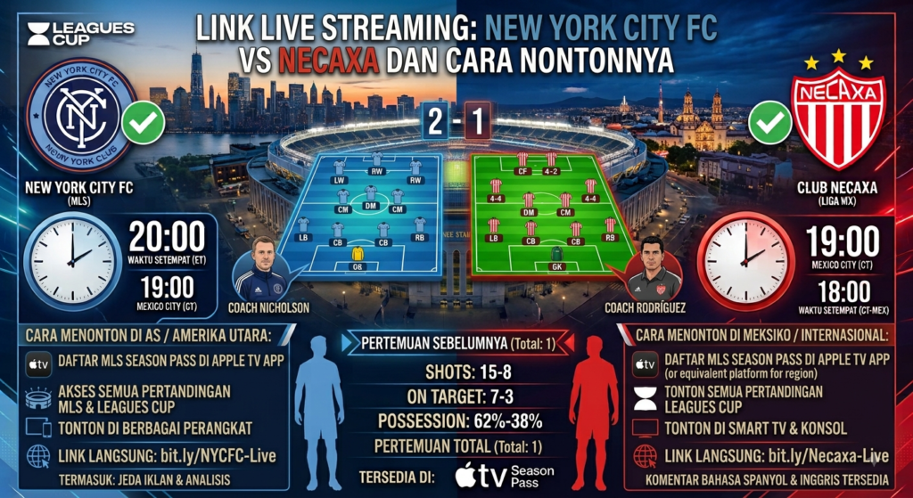 Link Live Streaming New York City FC vs Necaxa dan Cara Nontonnya