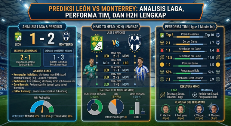 Prediksi León vs Monterrey: Analisis Laga, Performa Tim, dan H2H Lengkap