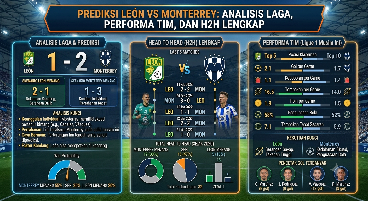 Prediksi León vs Monterrey: Analisis Laga, Performa Tim, dan H2H Lengkap