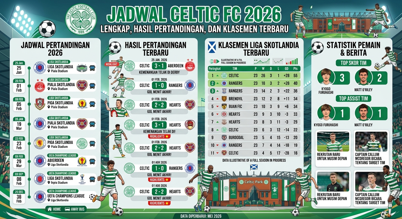 Jadwal Celtic FC 2026 Lengkap, Hasil Pertandingan, dan Klasemen Terbaru