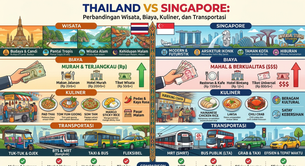 Thailand vs Singapore: Perbandingan Wisata, Biaya, Kuliner, dan Transportasi