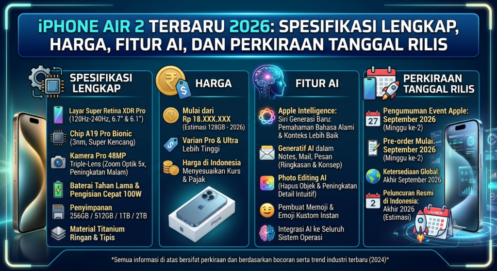 iPhone Air 2 Terbaru 2026: Spesifikasi Lengkap, Harga, Fitur AI, dan Perkiraan Tanggal Rilis