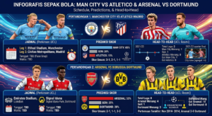 Man City vs Atletico Madrid dan Arsenal vs Dortmund: Jadwal, Prediksi, dan Head to Head