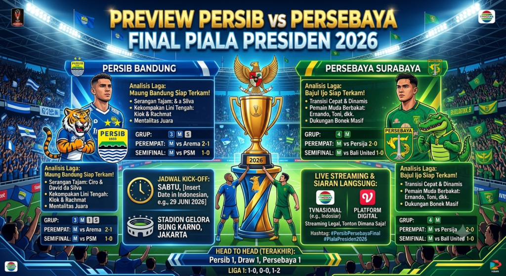 Preview Persib vs Persebaya Final Piala Presiden 2026: Jadwal Kick-off, Live Streaming, dan Analisis Laga