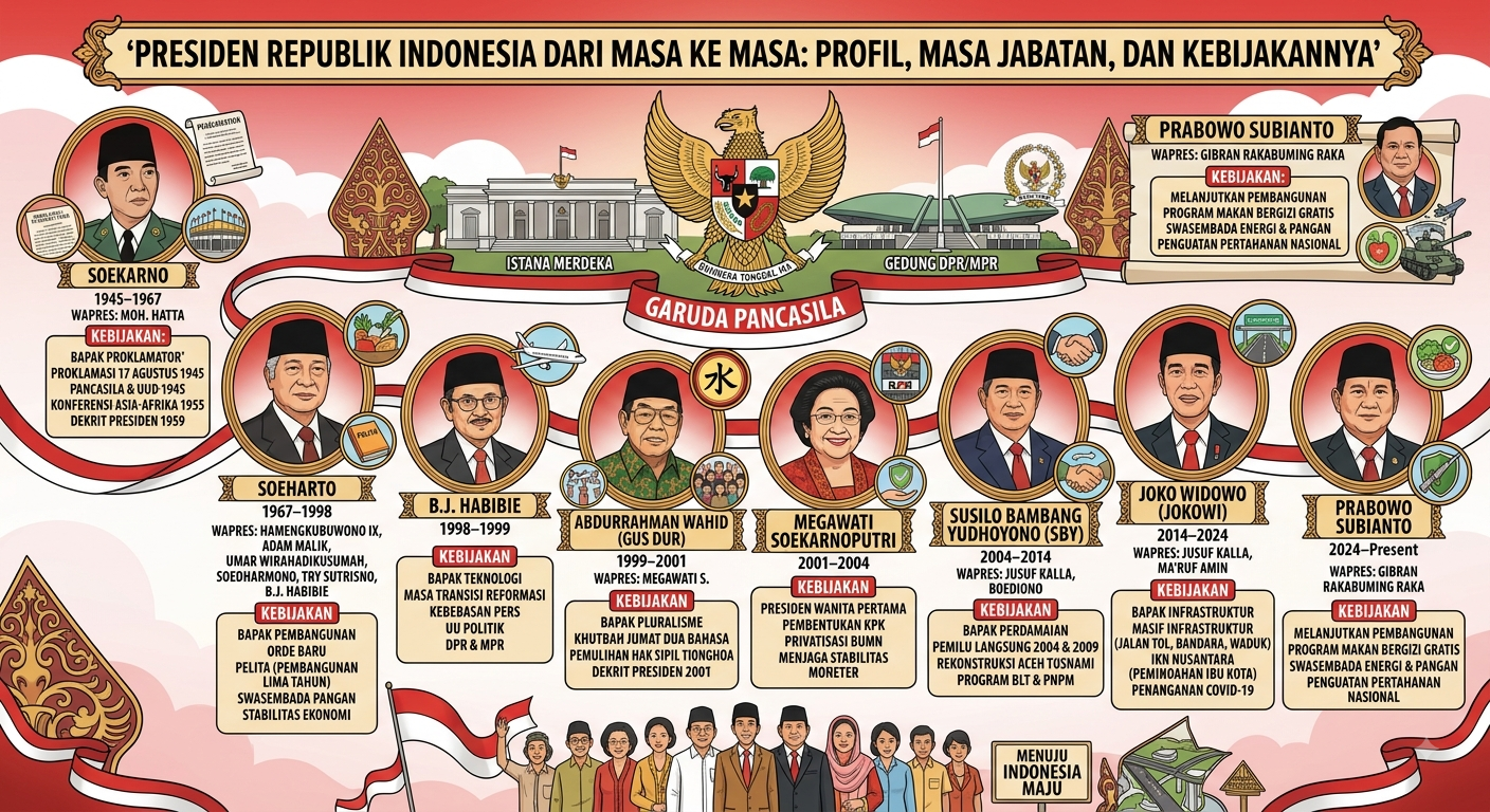 Presiden Republik Indonesia dari Masa ke Masa: Profil, Masa Jabatan, dan Kebijakannya