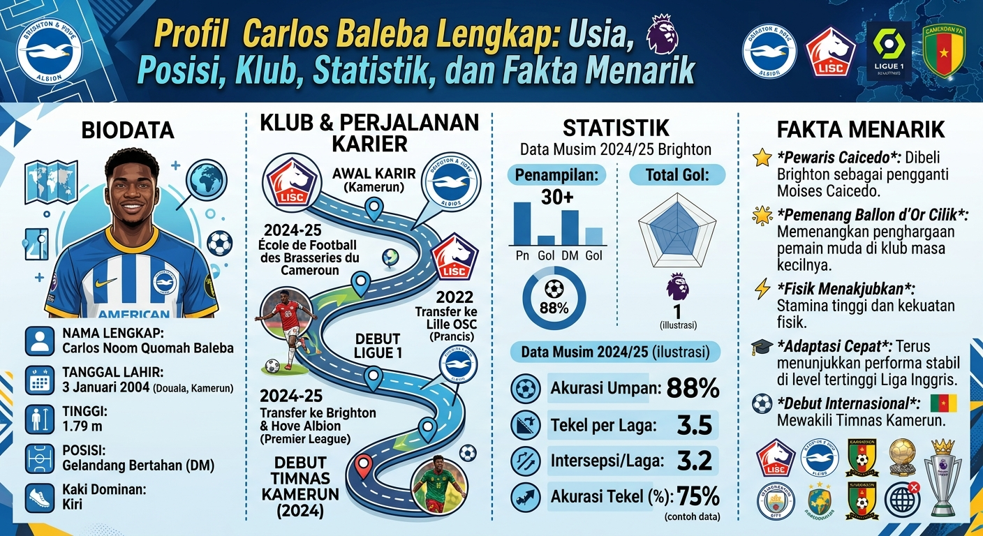 Profil Carlos Baleba Lengkap: Usia, Posisi, Klub, Statistik, dan Fakta Menarik