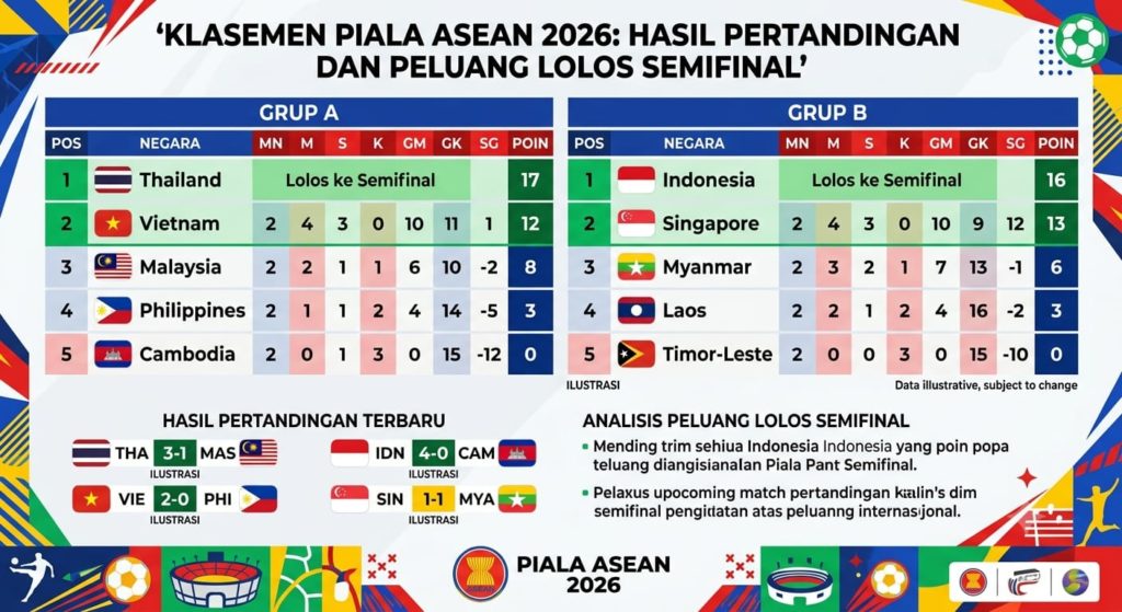 Klasemen Piala ASEAN 2026: Hasil Pertandingan dan Peluang Lolos ke Semifinal