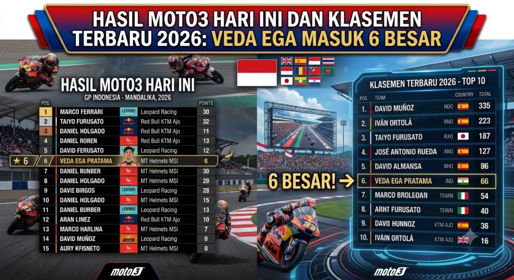 Hasil Moto3 Hari Ini dan Klasemen Terbaru 2026: Veda Ega Masuk 6 Besar