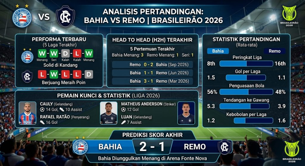 Bahia vs Remo: Statistik, Head to Head, Performa Terbaru, Pemain Kunci, dan Prediksi Skor Brasileirão 2026