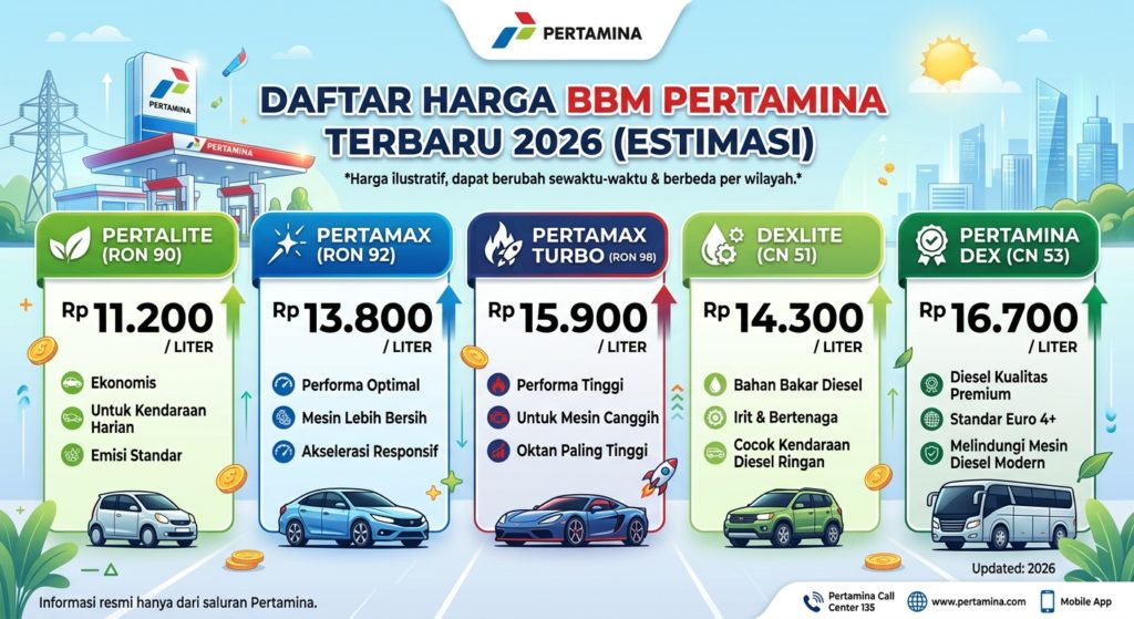 Daftar Harga BBM Pertamina Terbaru 2026: Pertamax, Pertamax Turbo, Pertalite, Dexlite, dan Pertamina Dex