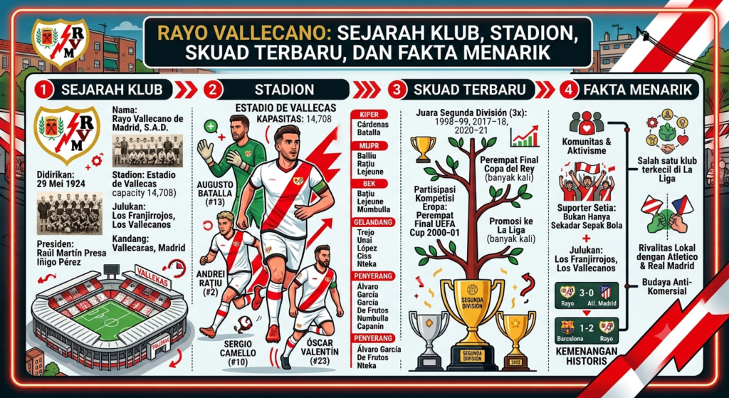 Rayo Vallecano: Sejarah Klub, Stadion, Skuad Terbaru, dan Fakta Menarik