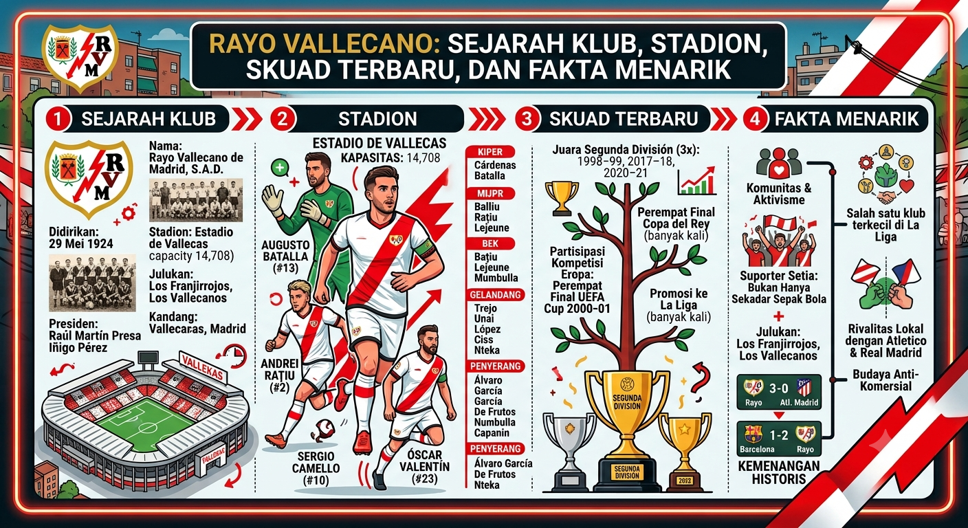 Rayo Vallecano: Sejarah Klub, Stadion, Skuad Terbaru, dan Fakta Menarik