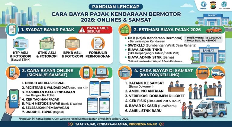 Cara Bayar Pajak Kendaraan Bermotor 2026: Panduan Online, Samsat, Syarat, dan Biaya