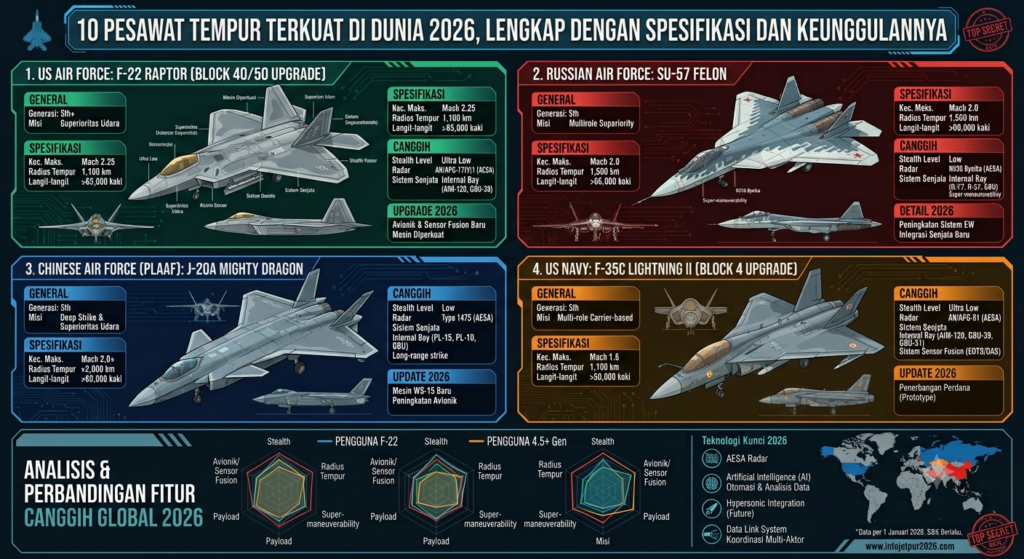 10 Pesawat Tempur Terkuat di Dunia 2026, Lengkap dengan Spesifikasi dan Keunggulannya