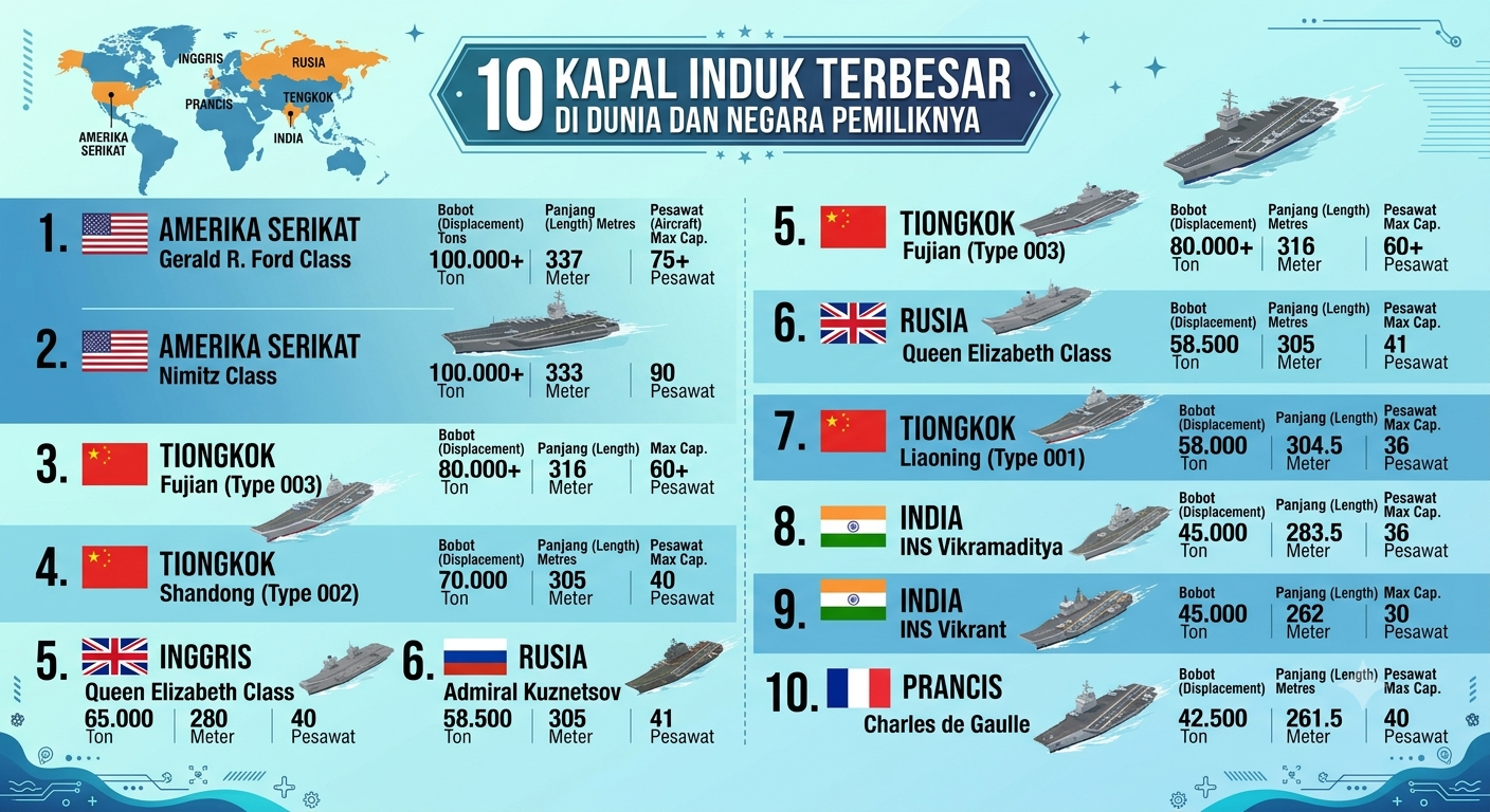 10 Kapal Induk Terbesar di Dunia dan Negara Pemiliknya